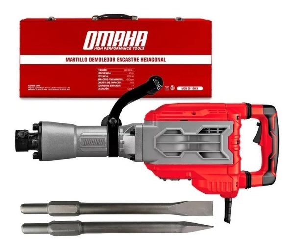 Martillo Demoledor Omaha De-16hex 1700 W 60 Joules Maletín Cinceles - Image 5