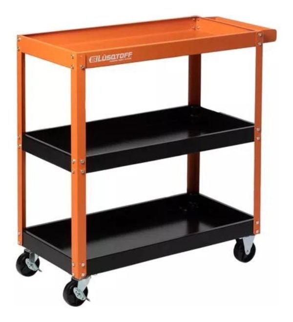 Mesa Carro Lusqtoff Porta Herramientas 3 Estantes Con Ruedas Color Naranja Y Negro - Image 3