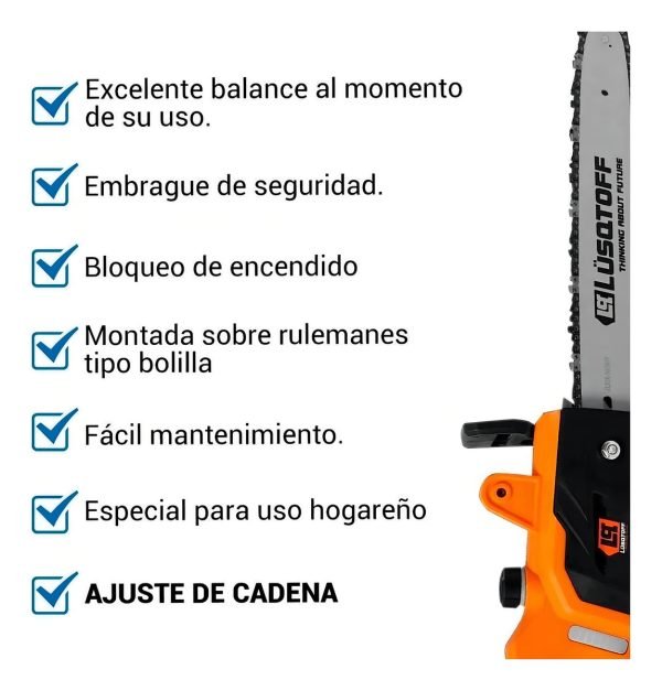 Electrosierra Motosierra Lusqtoff 2000w Espada 40cm Esl200-8 Color Anaranjado - Image 6
