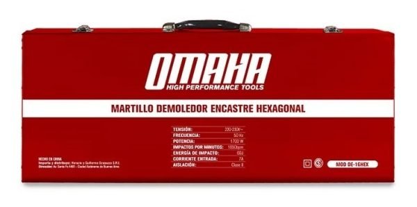 Martillo Demoledor Omaha De-16hex 1700 W 60 Joules Maletín Cinceles - Image 7