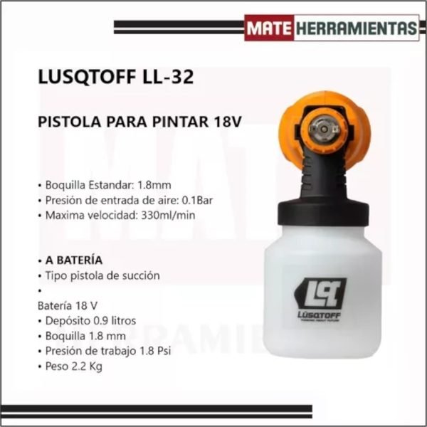 Pistola Pintar Maquina Inalámbrica 18v Batería Lusqtoff Ll32 - Image 2