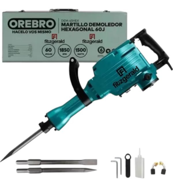 Martillo Demoledor 60joules 1700w 16kg +2 Puntas Maletin