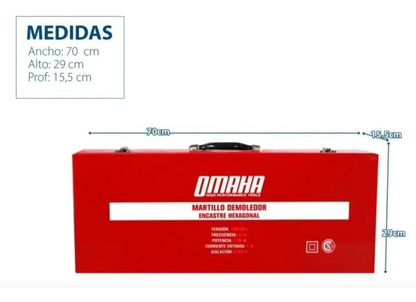 Martillo Demoledor Omaha De-16hex 1700 W 60 Joules Maletín Cinceles - Image 4
