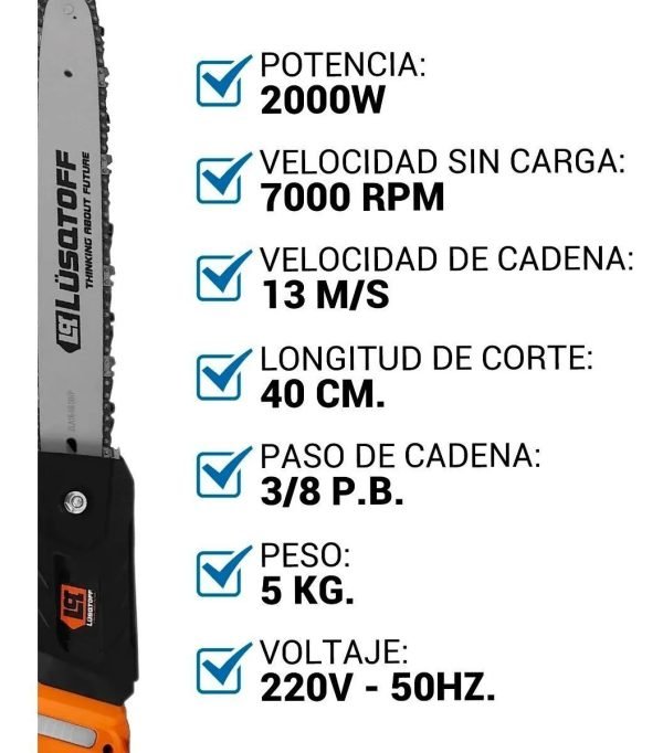 Electrosierra Motosierra Lusqtoff 2000w Espada 40cm Esl200-8 - Image 8