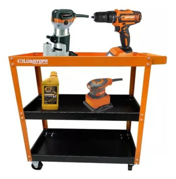 Mesa Carro Lusqtoff Porta Herramientas 3 Estantes Con Ruedas Color Naranja Y Negro - Image 4
